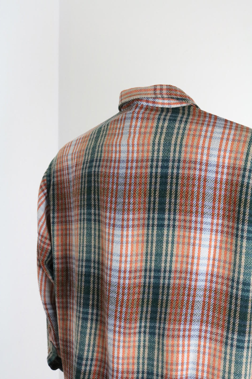 Orange & Green Vintage Plaid Flannel Shirt Large Mens