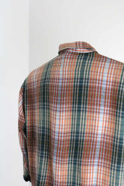 Orange & Green Vintage Plaid Flannel Shirt Large Mens
