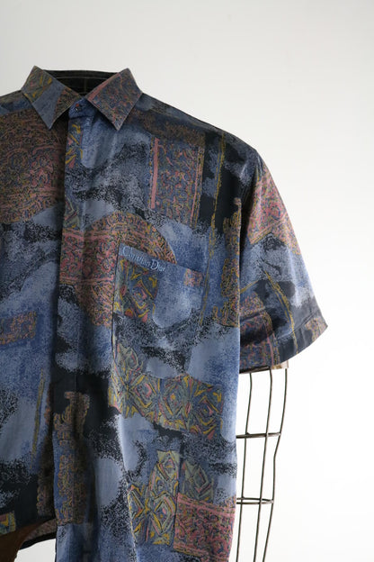 Christian Dior 90s Silk Shirt Asymmetrical XXL Patterned