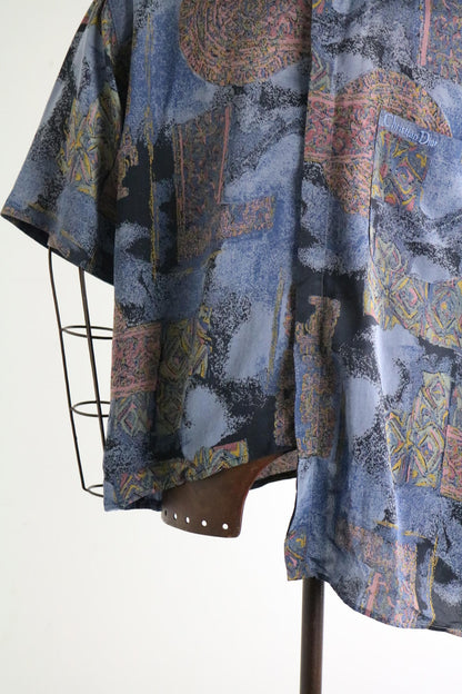 Christian Dior 90s Silk Shirt Asymmetrical XXL Patterned