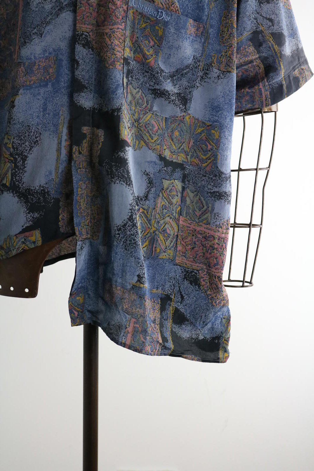 Christian Dior 90s Silk Shirt Asymmetrical XXL Patterned