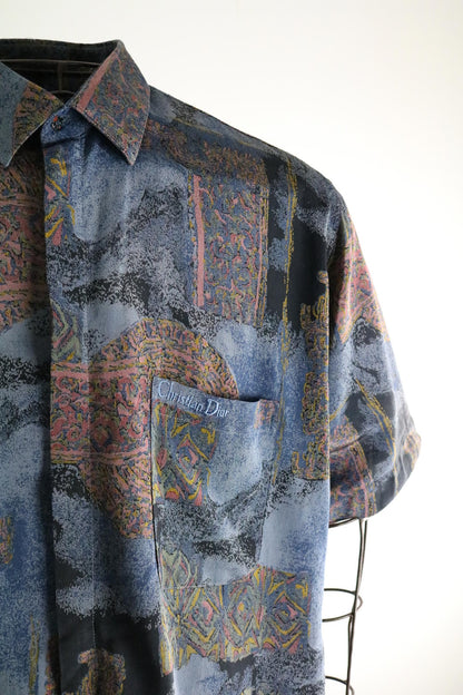 Christian Dior 90s Silk Shirt Asymmetrical XXL Patterned