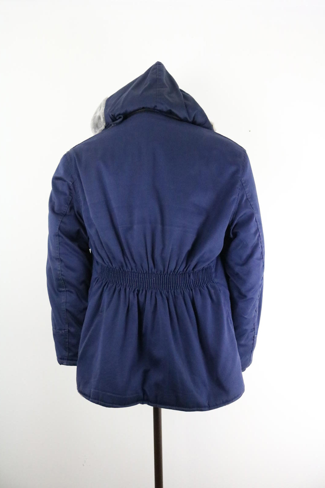 70s Vintage Hooded Workwear Jacket Navy Padded Zip Coat Medium