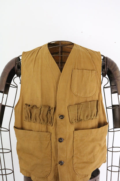 Vintage Workwear Utility Vest Tan Cotton Chore Vest 70s