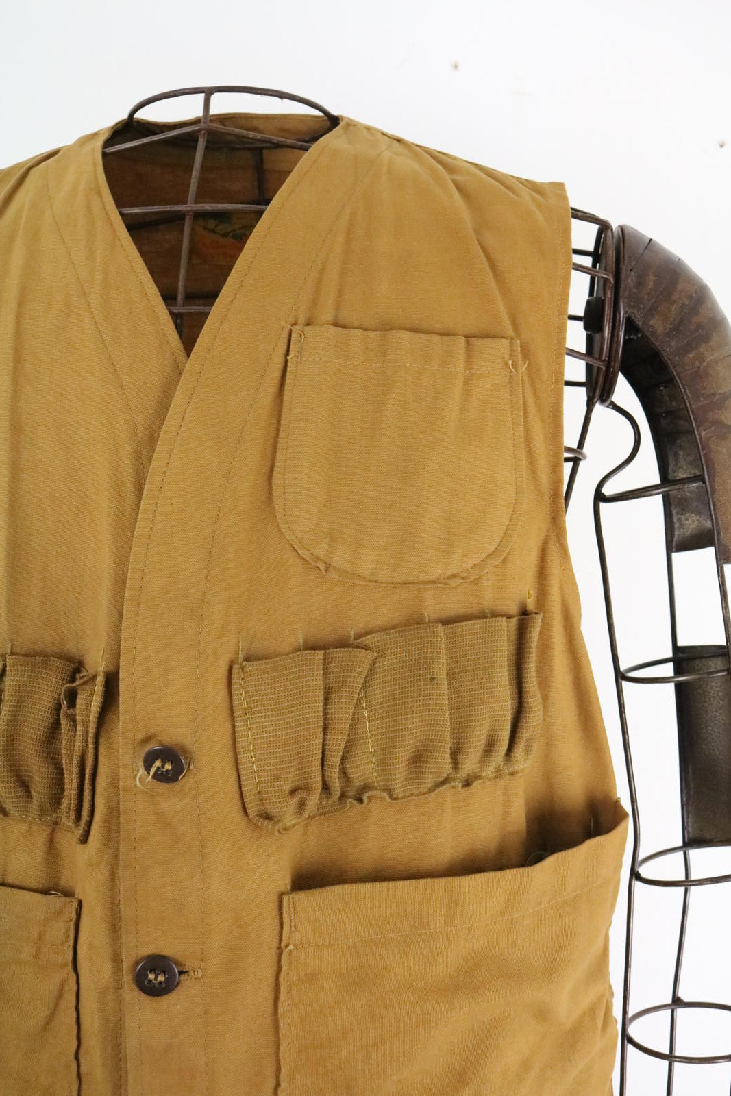 Vintage Workwear Utility Vest Tan Cotton Chore Vest 70s