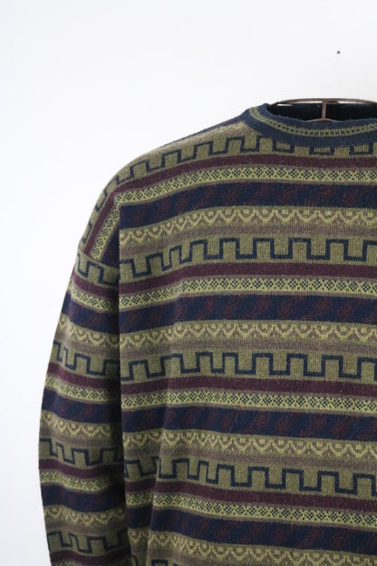 Geometric Fairisle Wool Sweater XL Alpaca Vintage 90s