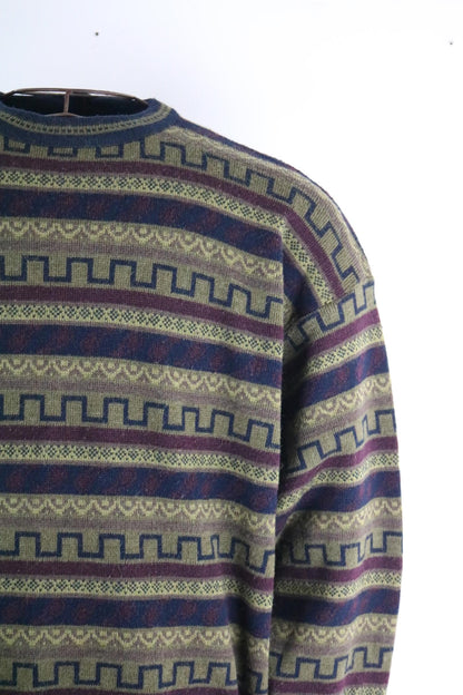 Geometric Fairisle Wool Sweater XL Alpaca Vintage 90s