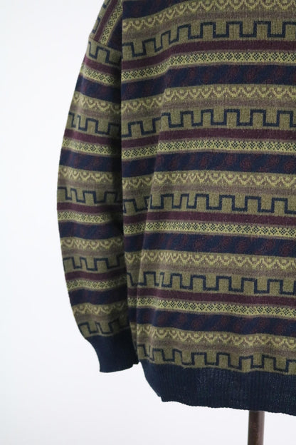 Geometric Fairisle Wool Sweater XL Alpaca Vintage 90s
