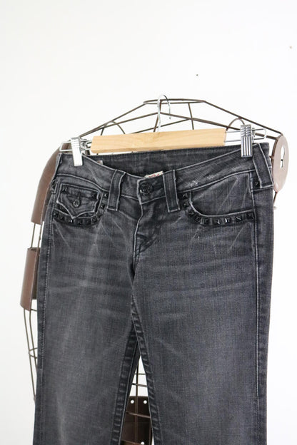 True Religion Billy 26" Size 6 Grey Low Rise Straight Jeans