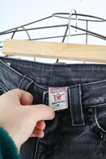 True Religion Billy 26" Size 6 Grey Low Rise Straight Jeans