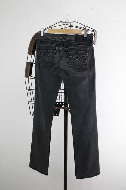 True Religion Billy 26" Size 6 Grey Low Rise Straight Jeans
