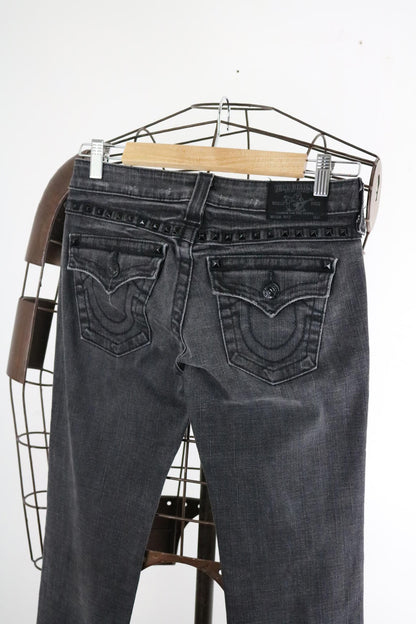 True Religion Billy 26" Size 6 Grey Low Rise Straight Jeans