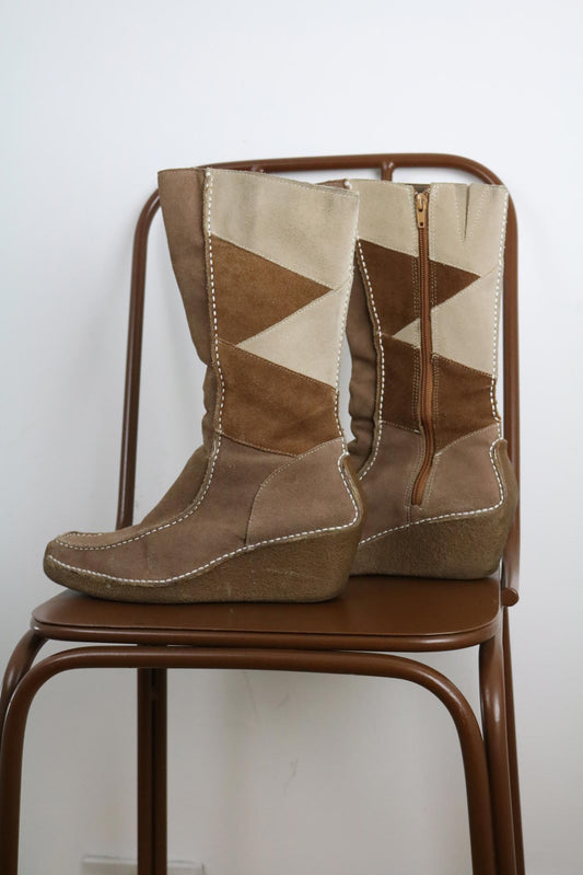Y2K Suede Wedge Boots UK7 (26cm)
