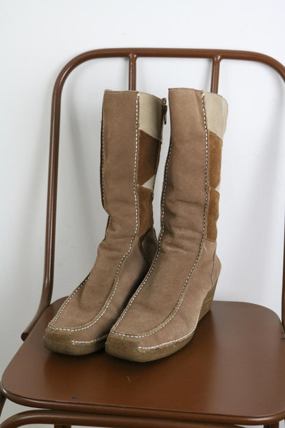 Y2K Suede Wedge Boots UK7 (26cm)