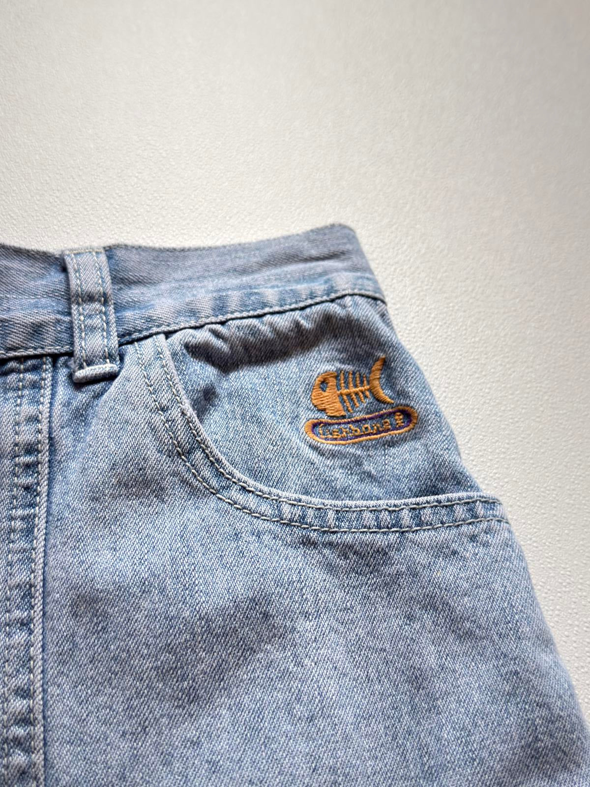 Fishbone Denim Mini Skirt Front Button Medium