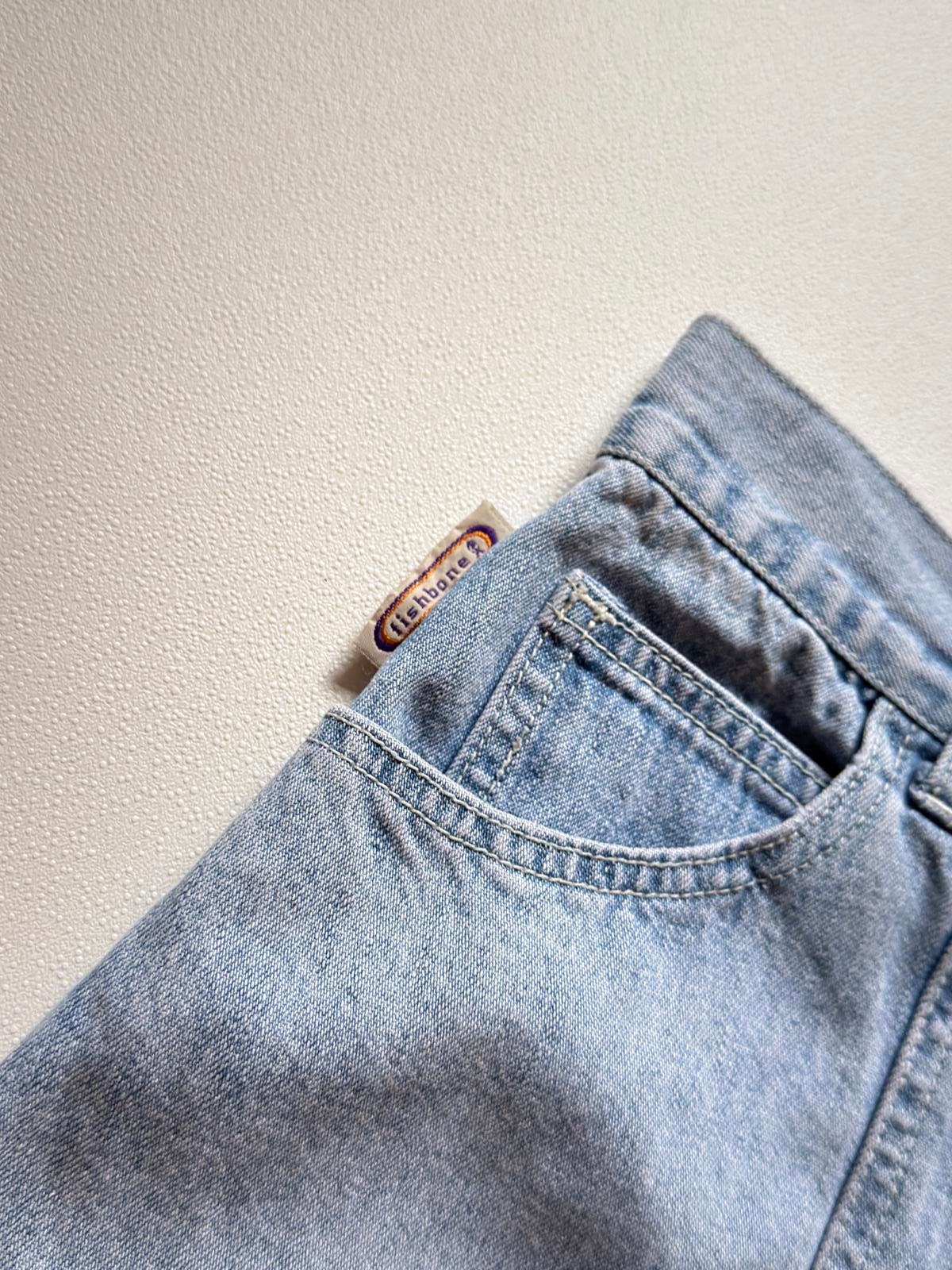 Fishbone Denim Mini Skirt Front Button Medium
