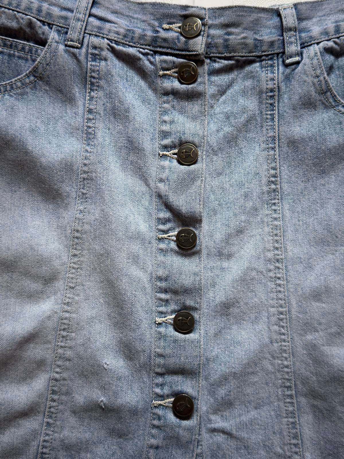 Fishbone Denim Mini Skirt Front Button Medium