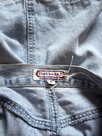 Fishbone Denim Mini Skirt Front Button Medium