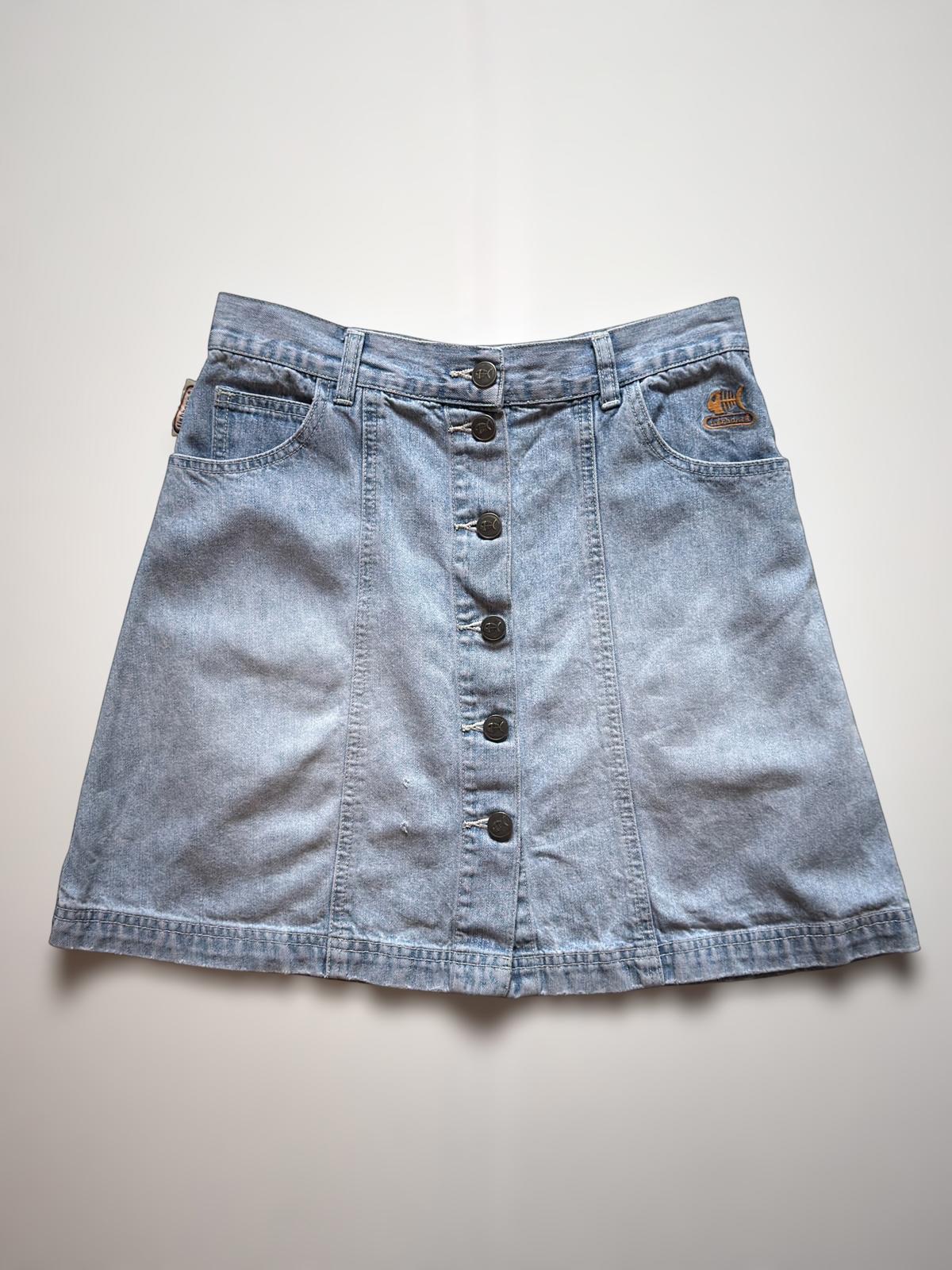 Fishbone Denim Mini Skirt Front Button Medium