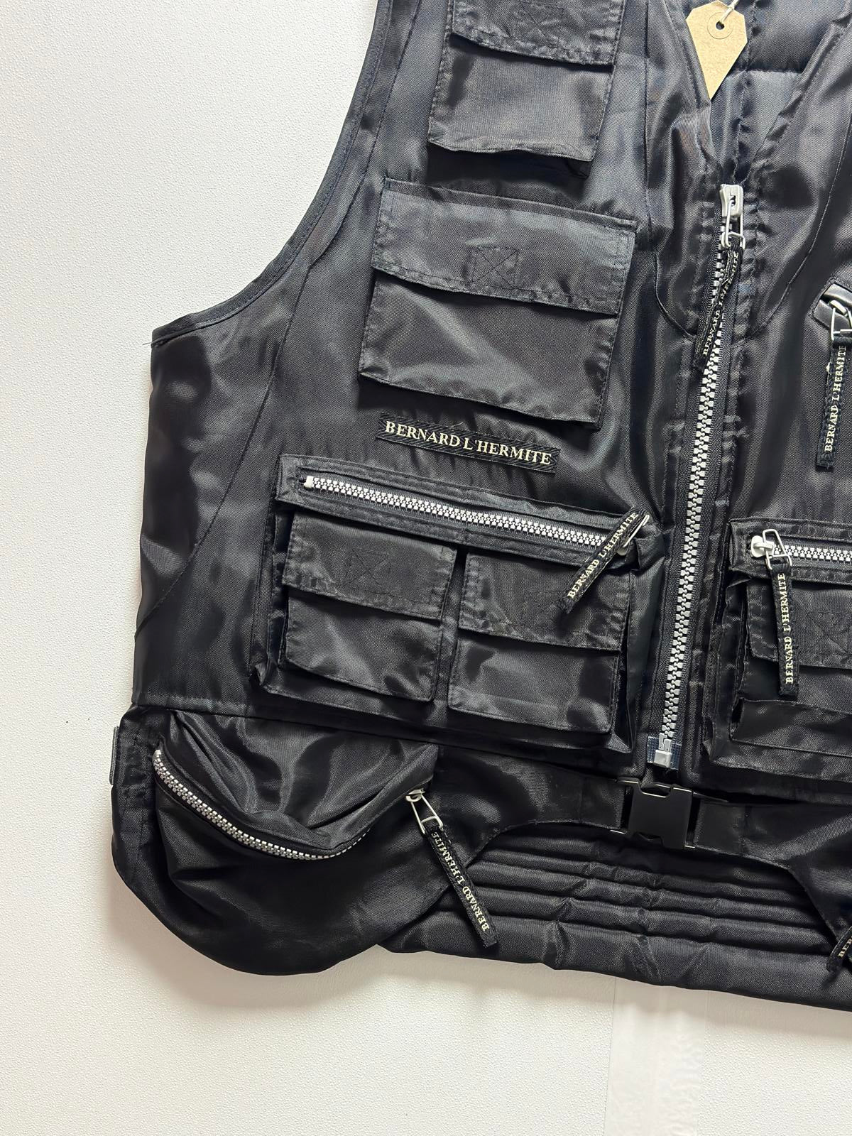 Utility Padded Black Vest Jacket Large Y2K