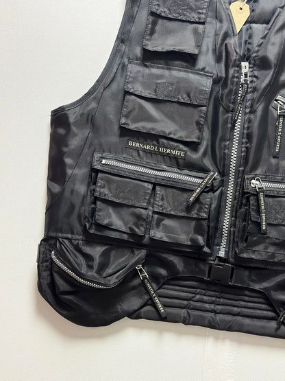 Utility Padded Black Vest Jacket Large Y2K