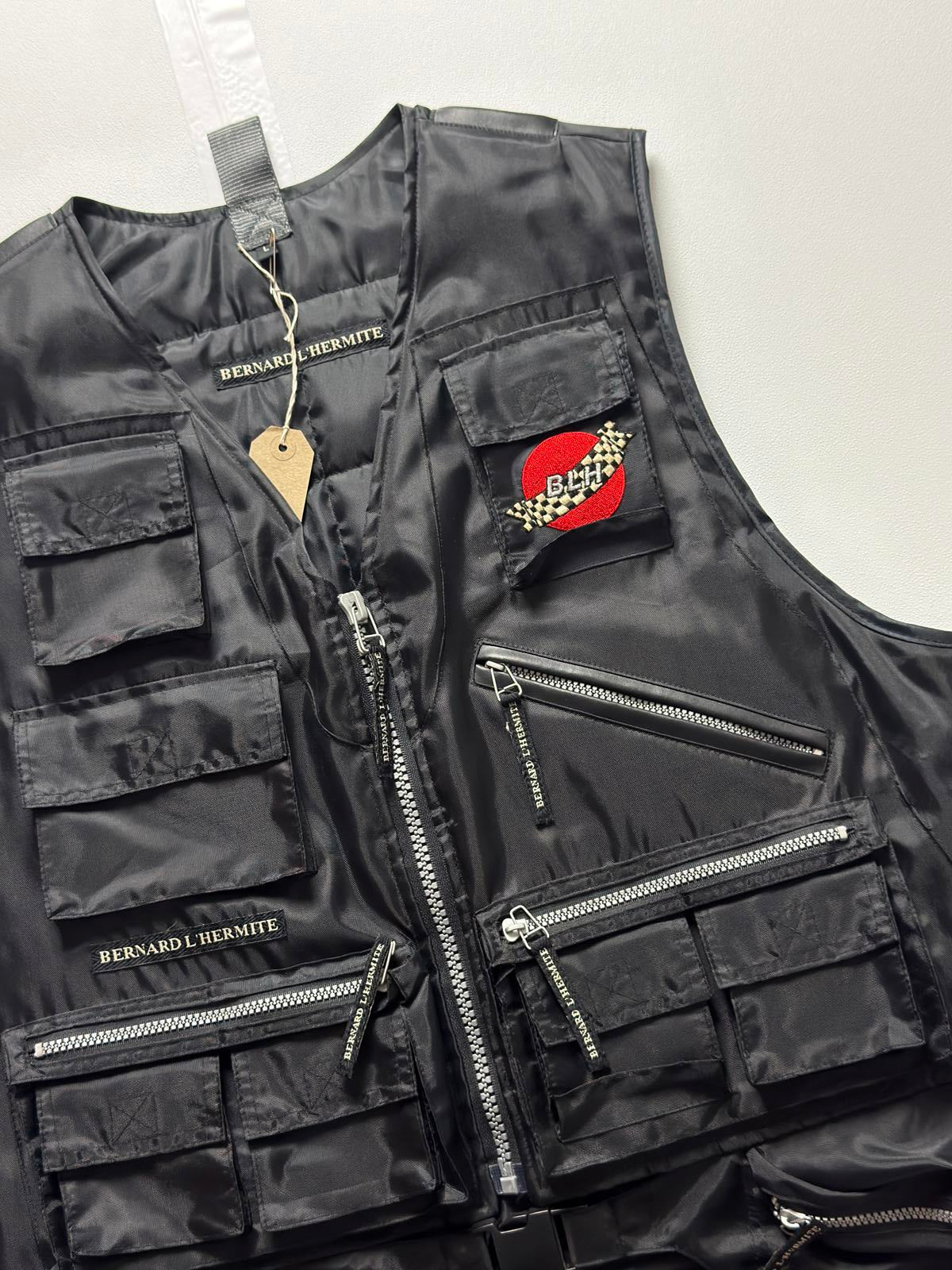 Utility Padded Black Vest Jacket Large Y2K