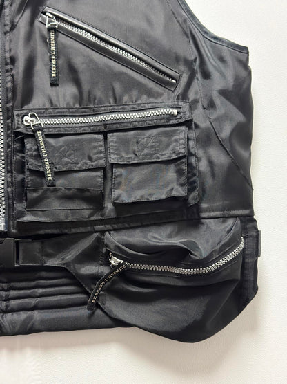 Utility Padded Black Vest Jacket Large Y2K