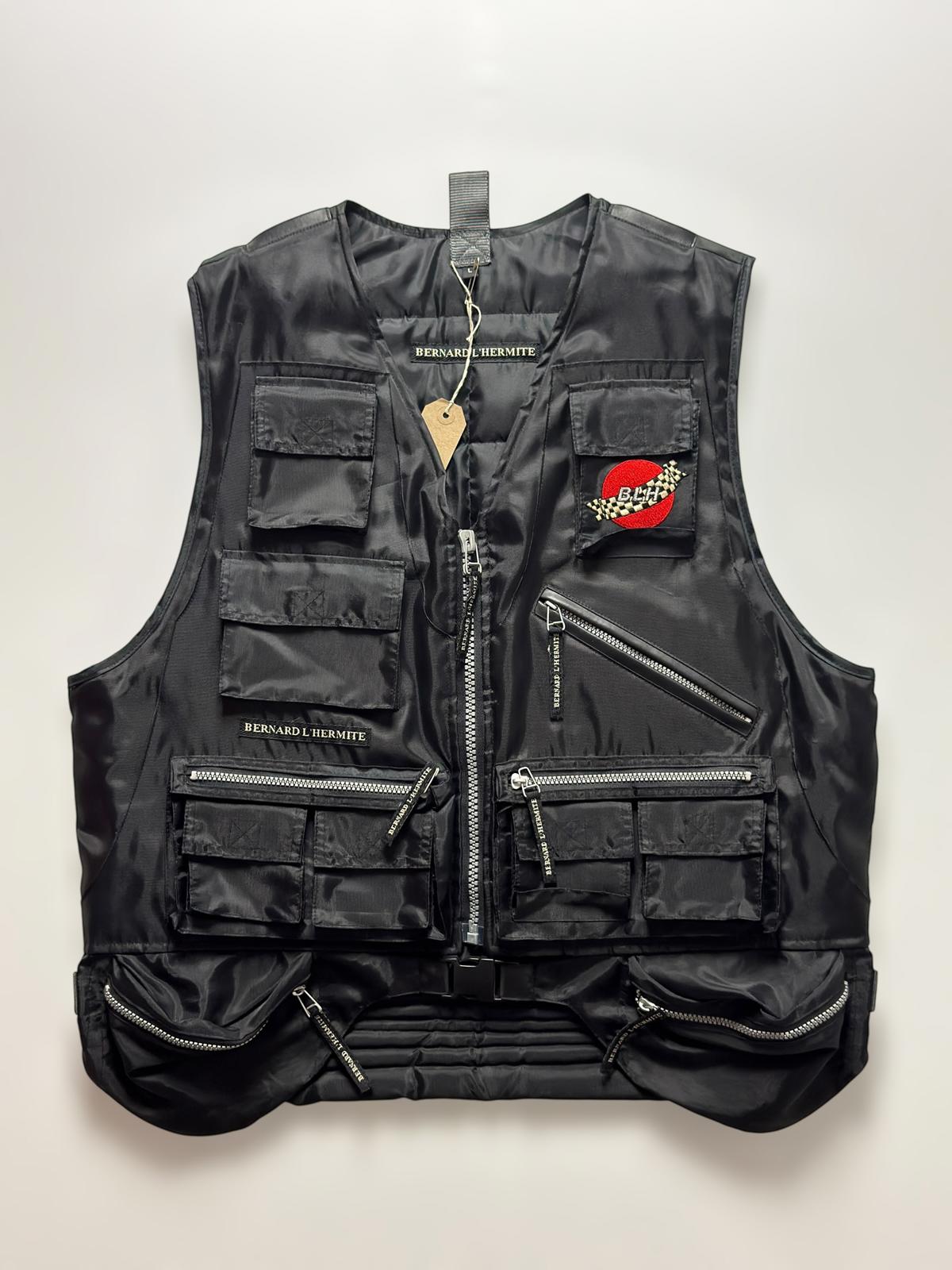 Utility Padded Black Vest Jacket Large Y2K