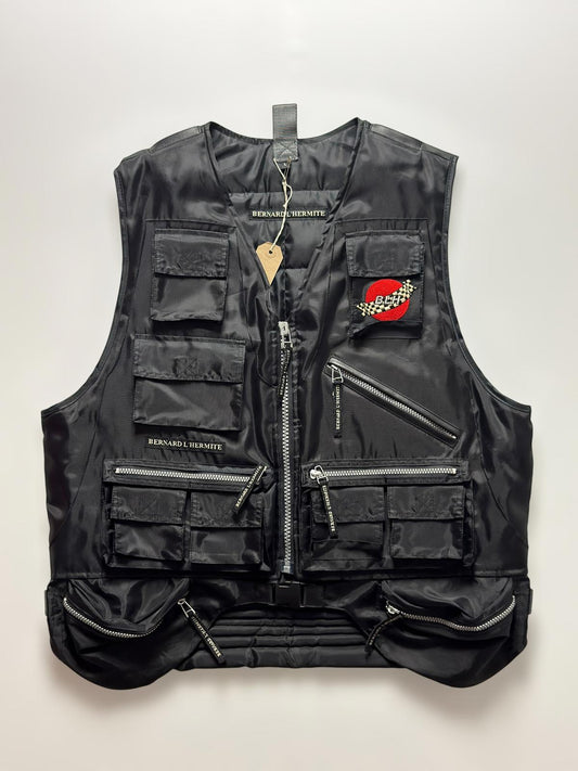 Utility Padded Black Vest Jacket Large Y2K