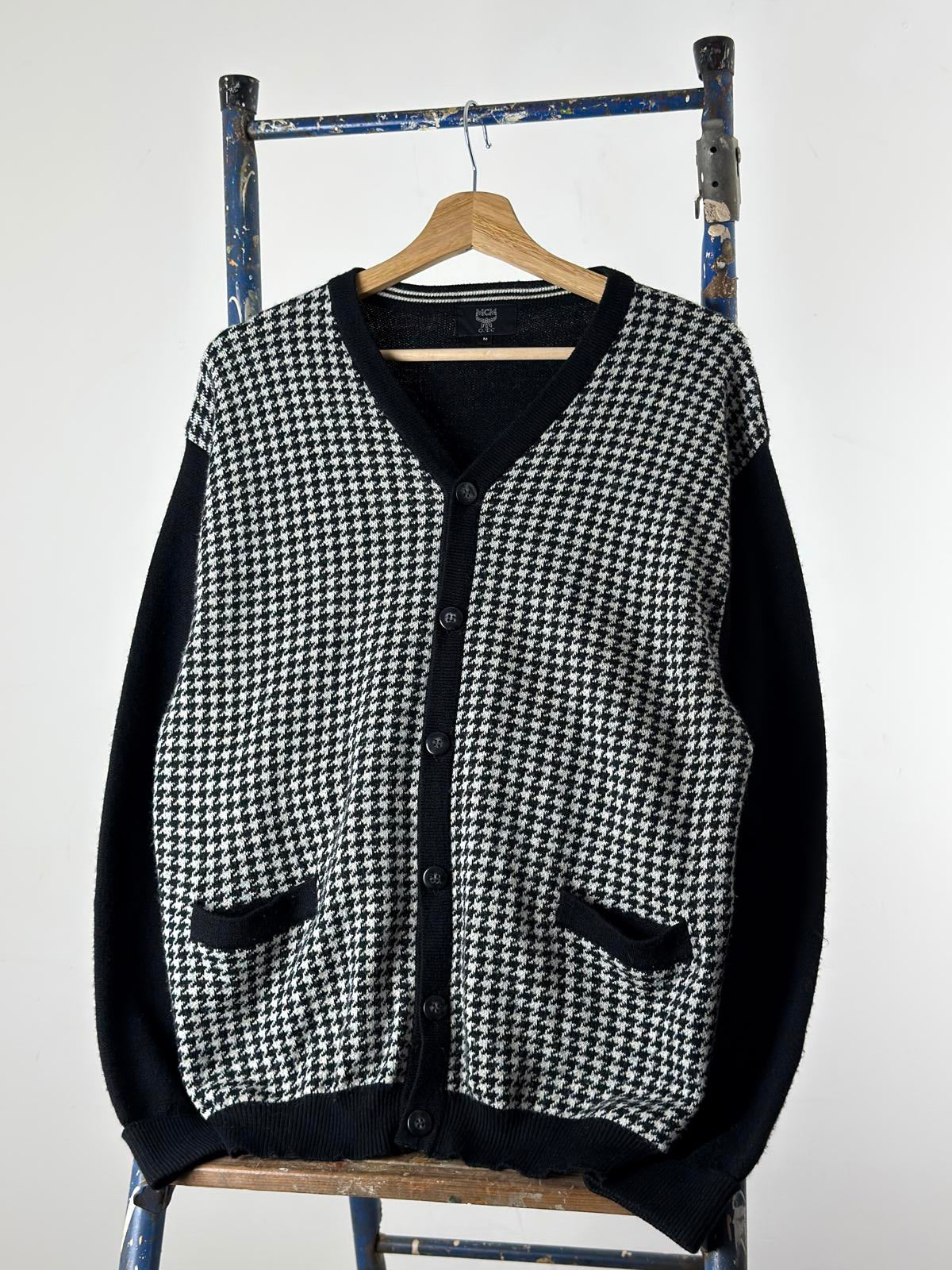 MCM Vintage 90s Houndstooth Cardigan Medium Wool Blend