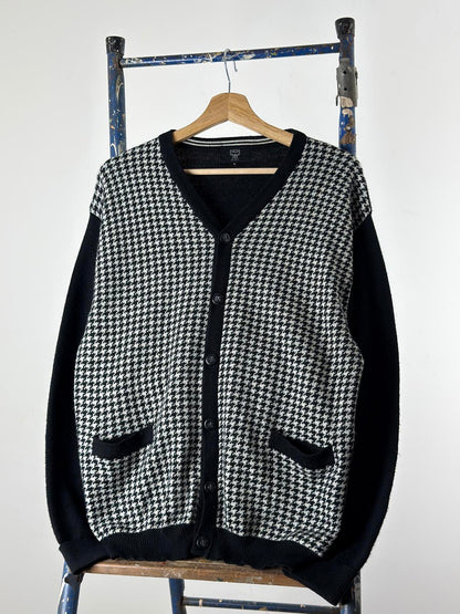 MCM Vintage 90s Houndstooth Cardigan Medium Wool Blend