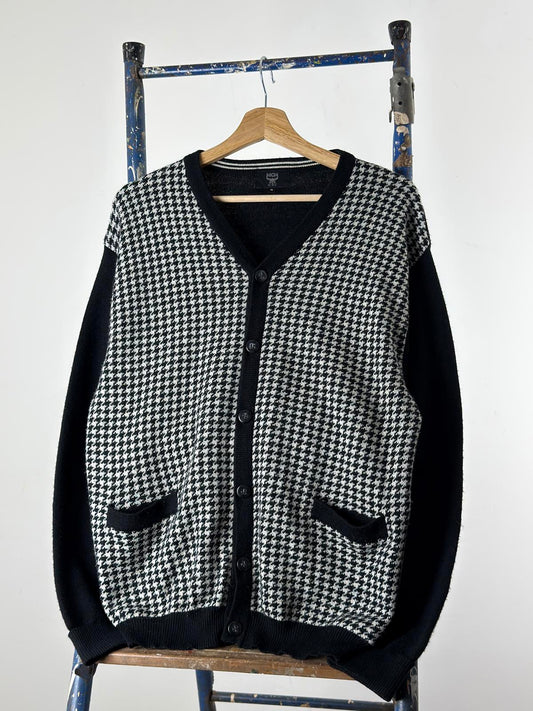 MCM Vintage 90s Houndstooth Cardigan Medium Wool Blend