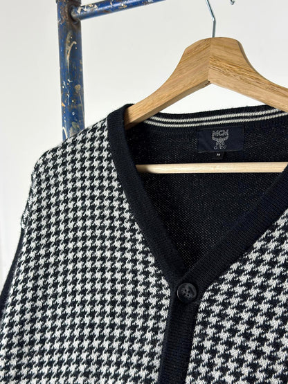 MCM Vintage 90s Houndstooth Cardigan Medium Wool Blend