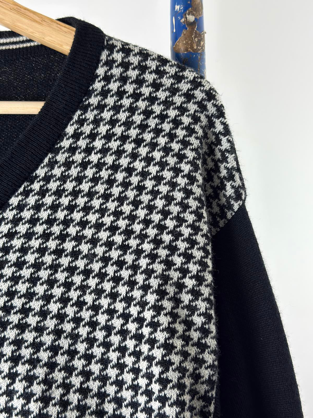 MCM Vintage 90s Houndstooth Cardigan Medium Wool Blend