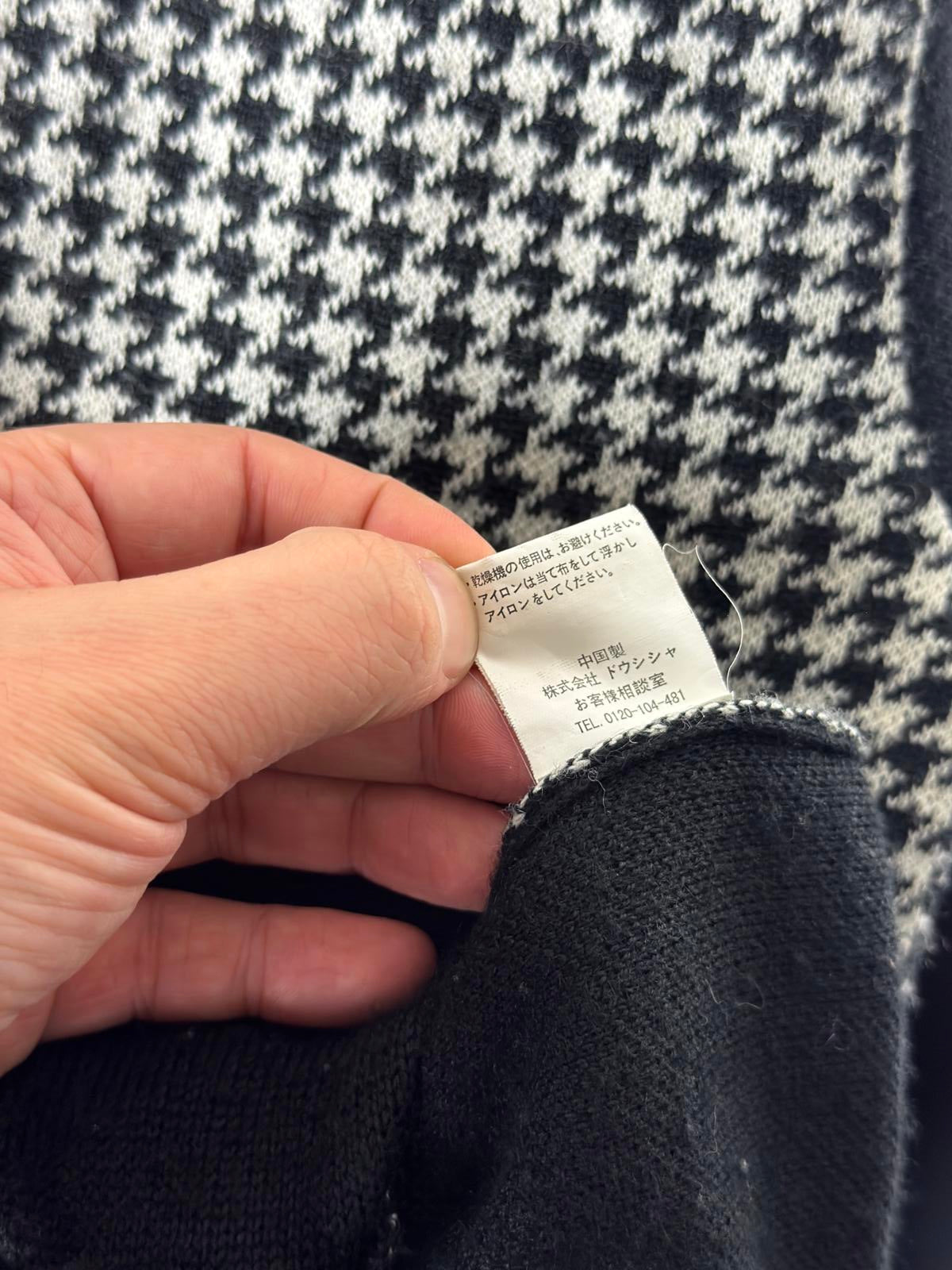 MCM Vintage 90s Houndstooth Cardigan Medium Wool Blend