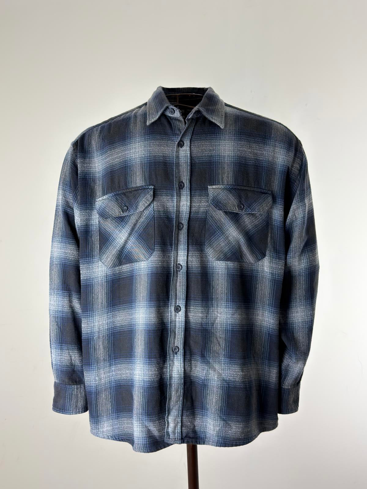St Michael M&S Flannel Shirt Large Blue Mens 90s Vintage Overshirt