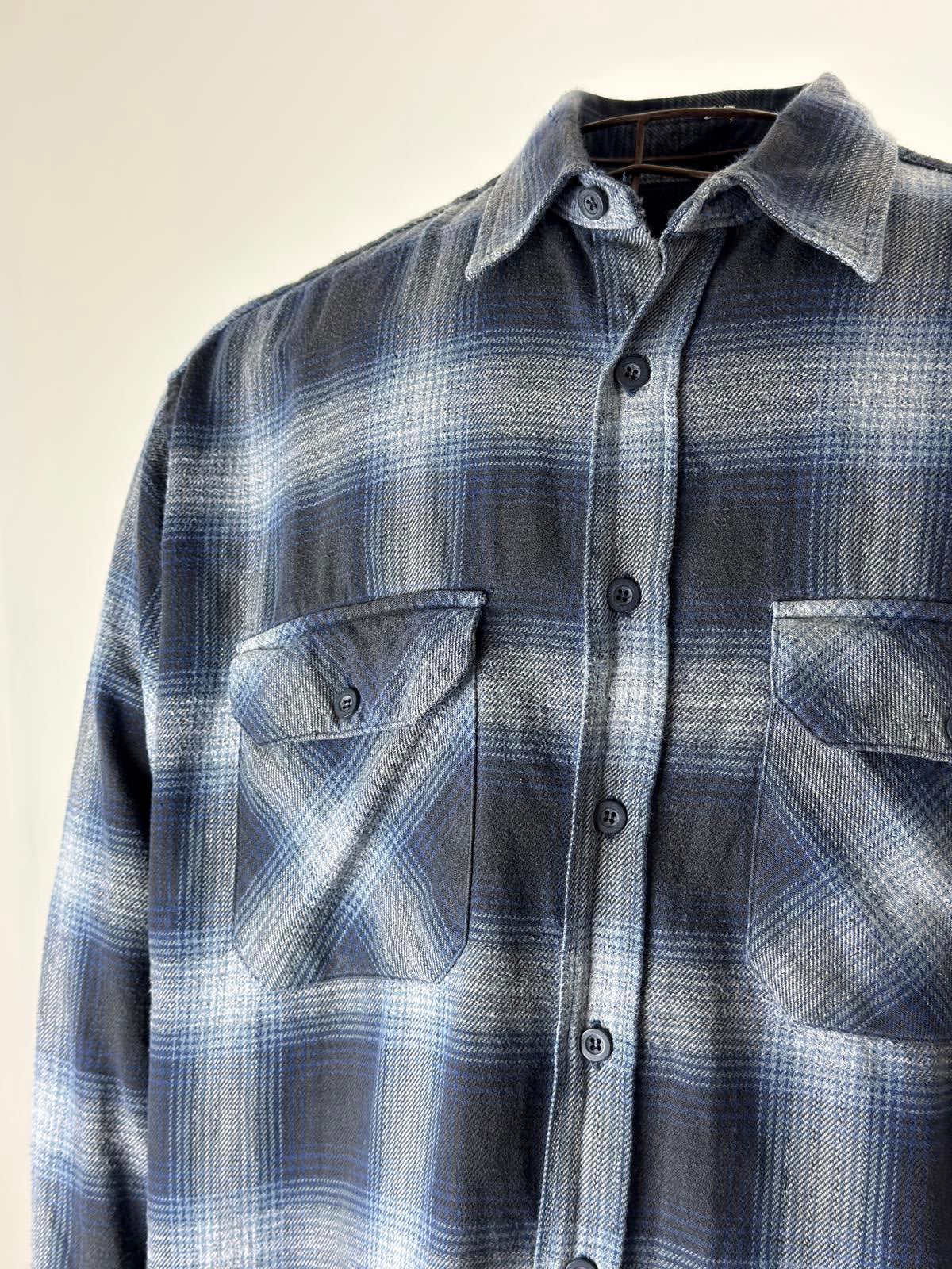 St Michael M&S Flannel Shirt Large Blue Mens 90s Vintage Overshirt