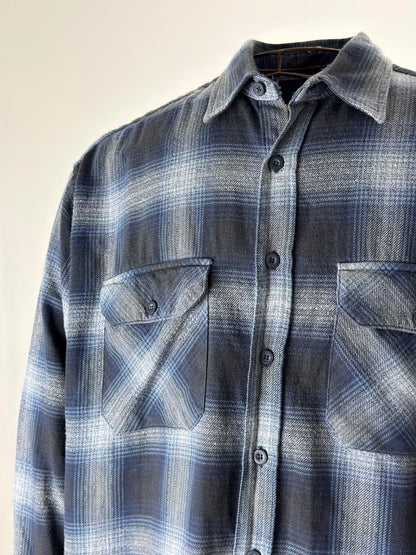 St Michael M&S Flannel Shirt Large Blue Mens 90s Vintage Overshirt