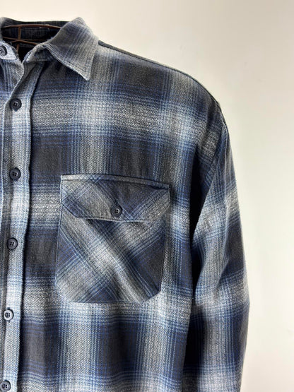 St Michael M&S Flannel Shirt Large Blue Mens 90s Vintage Overshirt