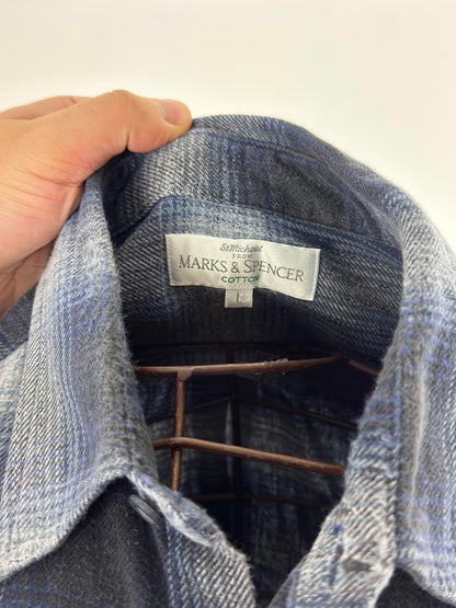 St Michael M&S Flannel Shirt Large Blue Mens 90s Vintage Overshirt