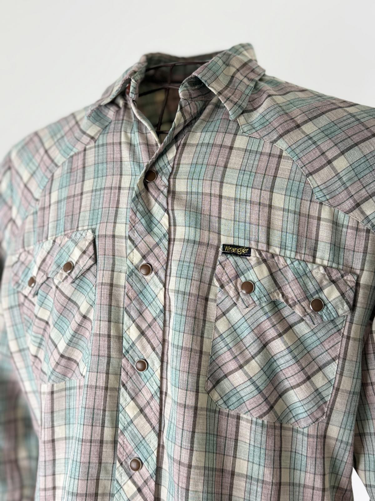 70s Wrangler Pearl Snap Button Shirt Medium Western