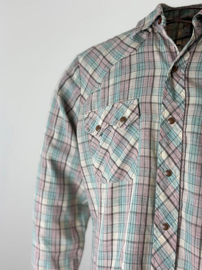 70s Wrangler Pearl Snap Button Shirt Medium Western