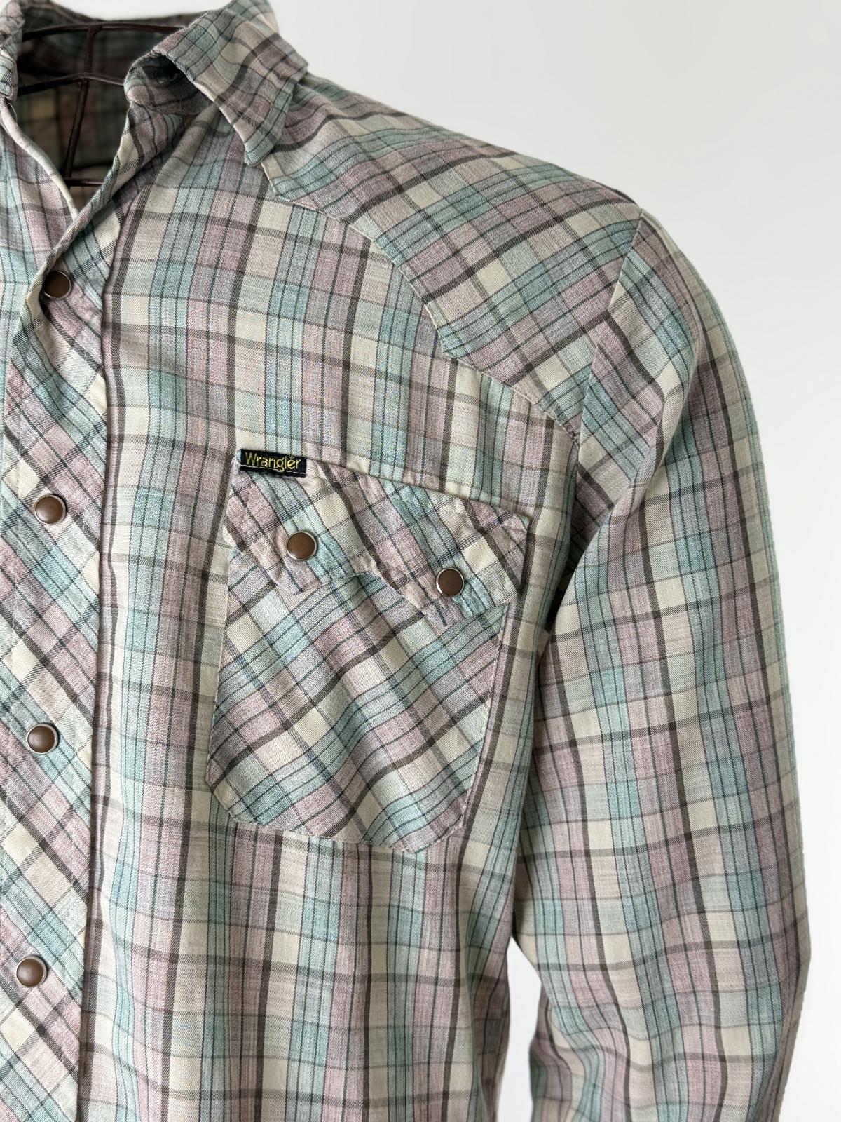 70s Wrangler Pearl Snap Button Shirt Medium Western