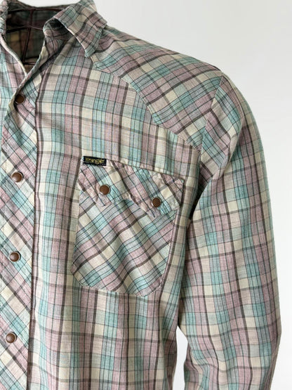 70s Wrangler Pearl Snap Button Shirt Medium Western