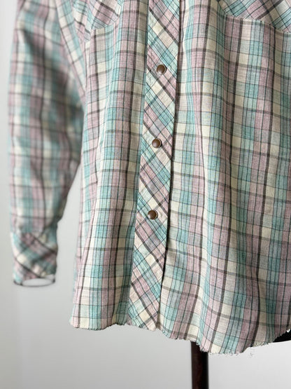 70s Wrangler Pearl Snap Button Shirt Medium Western