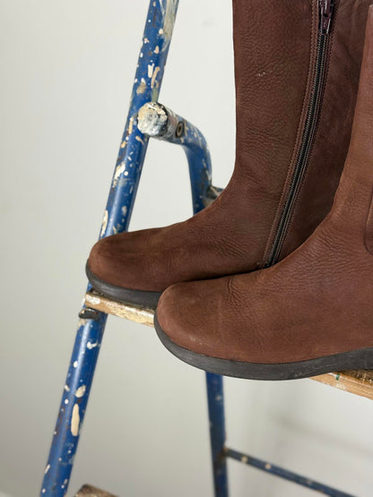 Camper Brown Leather Boots Size UK 6 Small Wedge