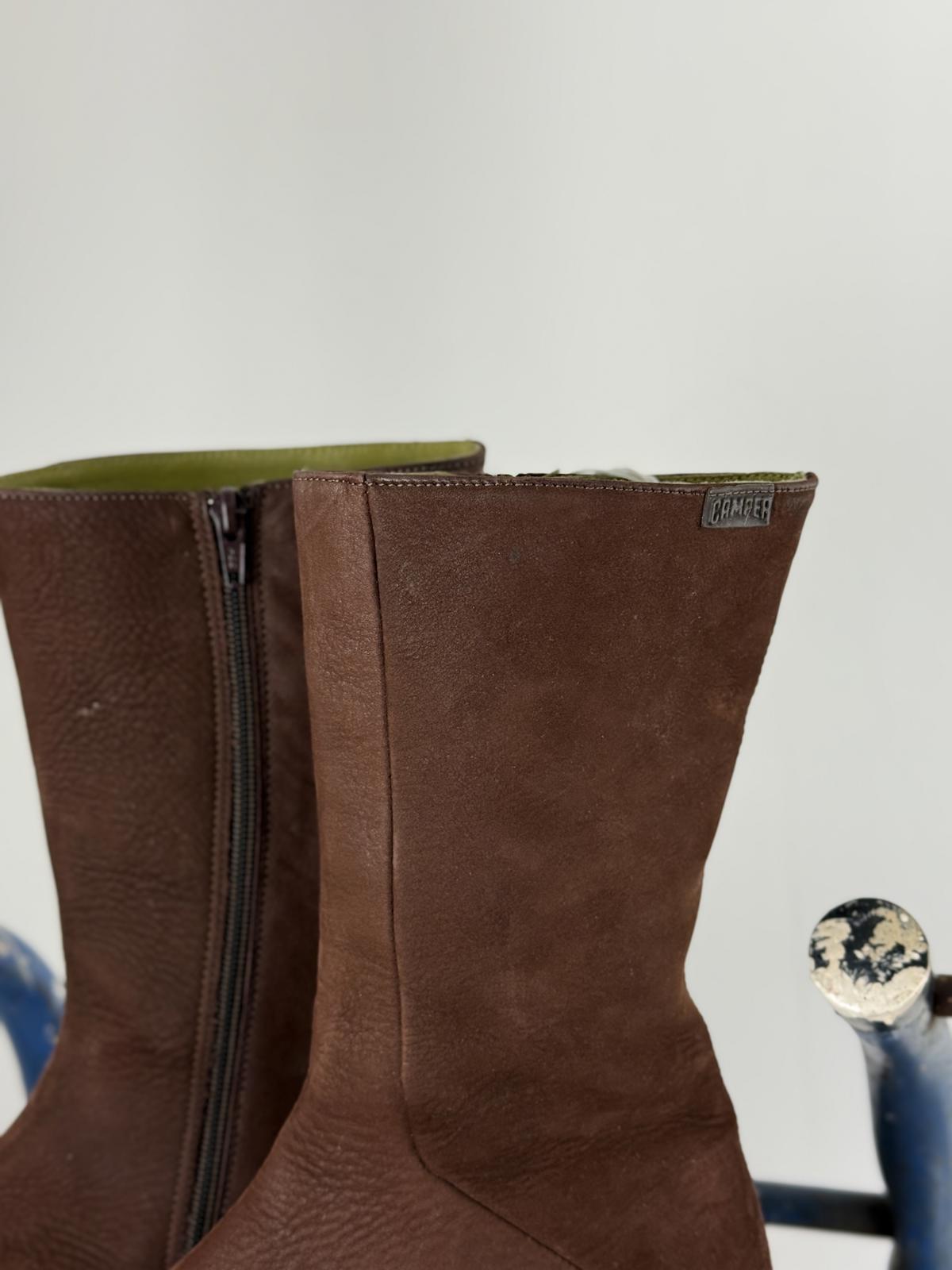 Camper Brown Leather Boots Size UK 6 Small Wedge