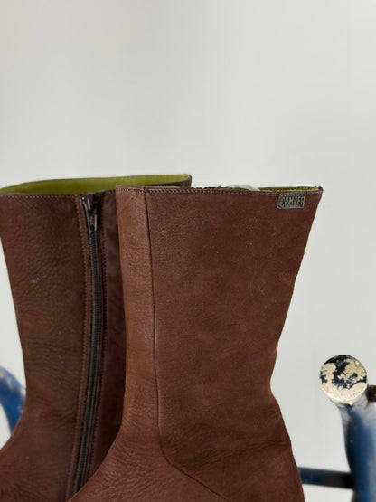 Camper Brown Leather Boots Size UK 6 Small Wedge