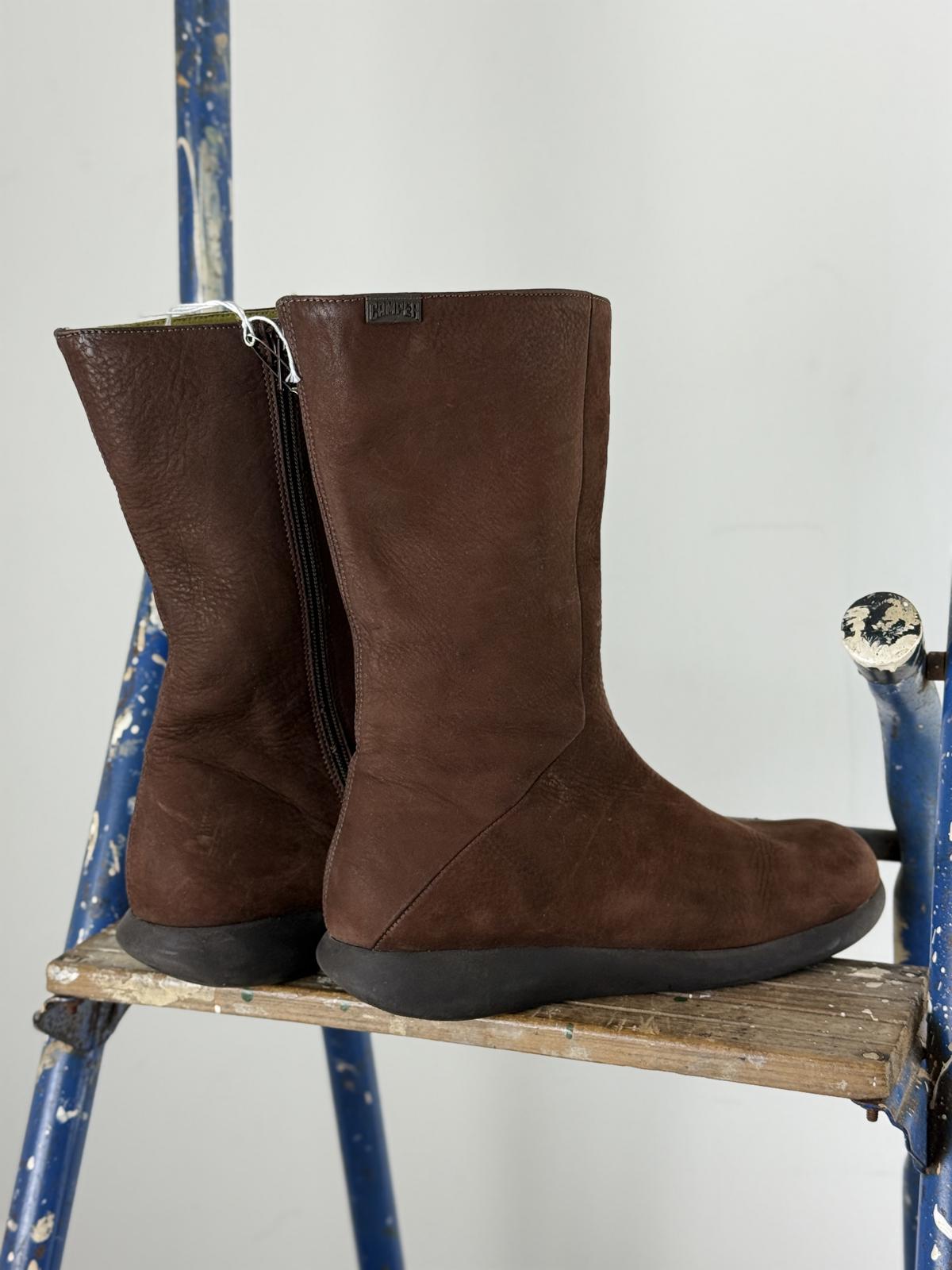 Camper Brown Leather Boots Size UK 6 Small Wedge