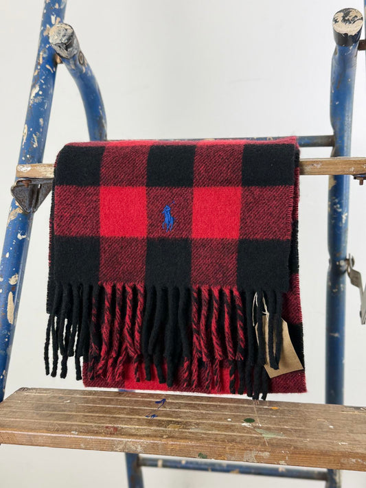 Ralph Lauren Scarf Lambswool Plaid Red Black